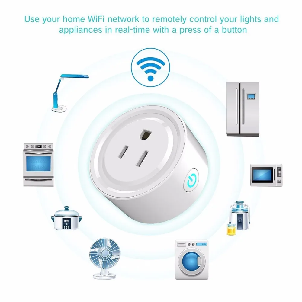 US Standard 10A Round WiFi Mini Plug APP Remote Control Timing Smart Socket Works with Alexa & Google Home AC 100-240V