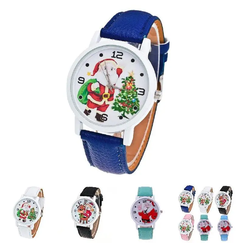 Fashion Men Women Wristwatch Christmas Santa Claus Pattern font b Watches b font PU Leather Strap