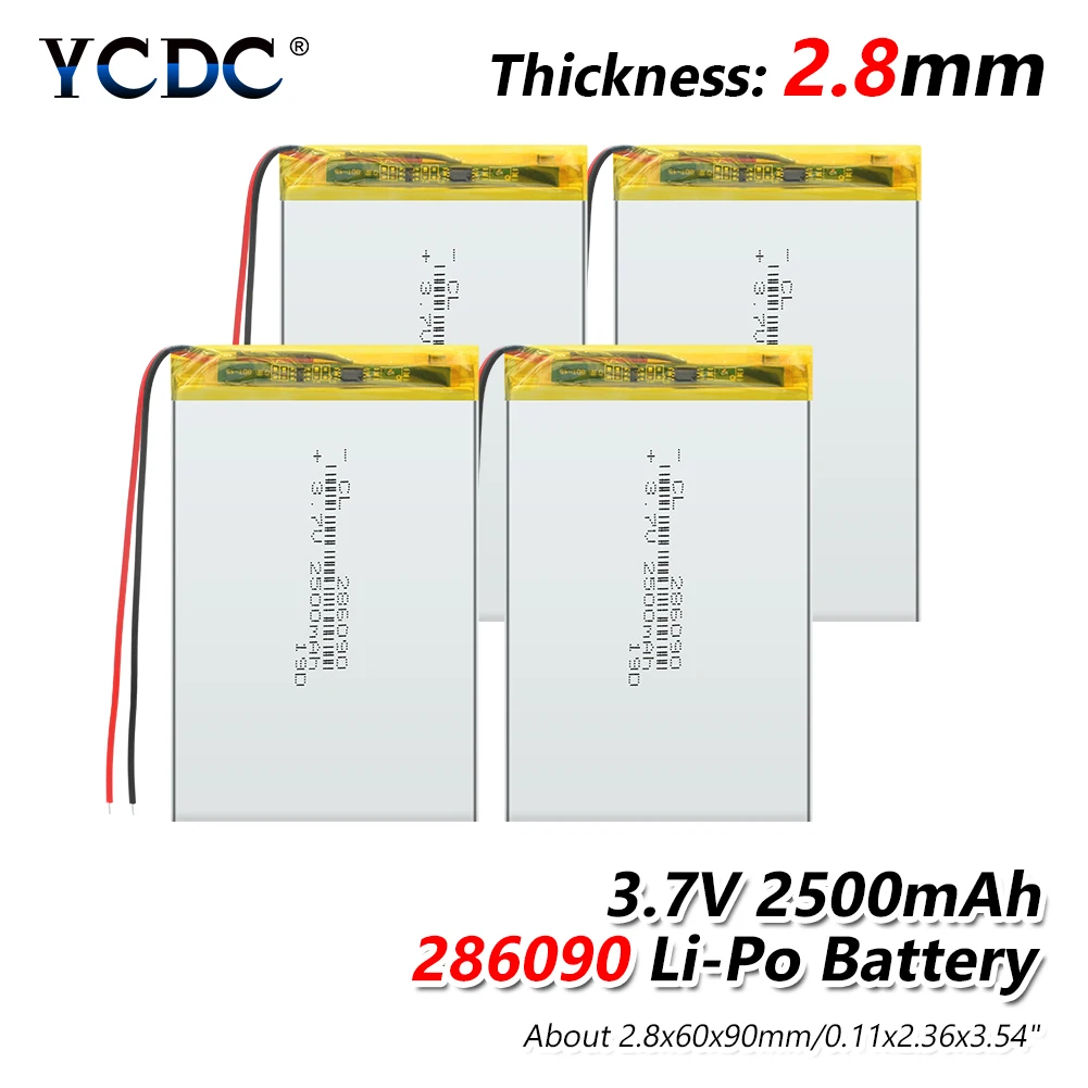 1/2/4 шт. 286090 2500mAh 3,7 V литий-полимерный аккумулятор Li-Po литий-ионный Перезаряжаемые Батарея клетки для Mp3 MP4 MP5 gps Оборудование для psp Мобильный bluetooth