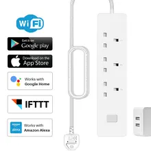 Великобритания Wi-Fi Smart power Strip розетка штекер Универсальный адаптер 2 USB розетка 3 розетки переменного тока приложение управление Совместимо с Alexa Google Home