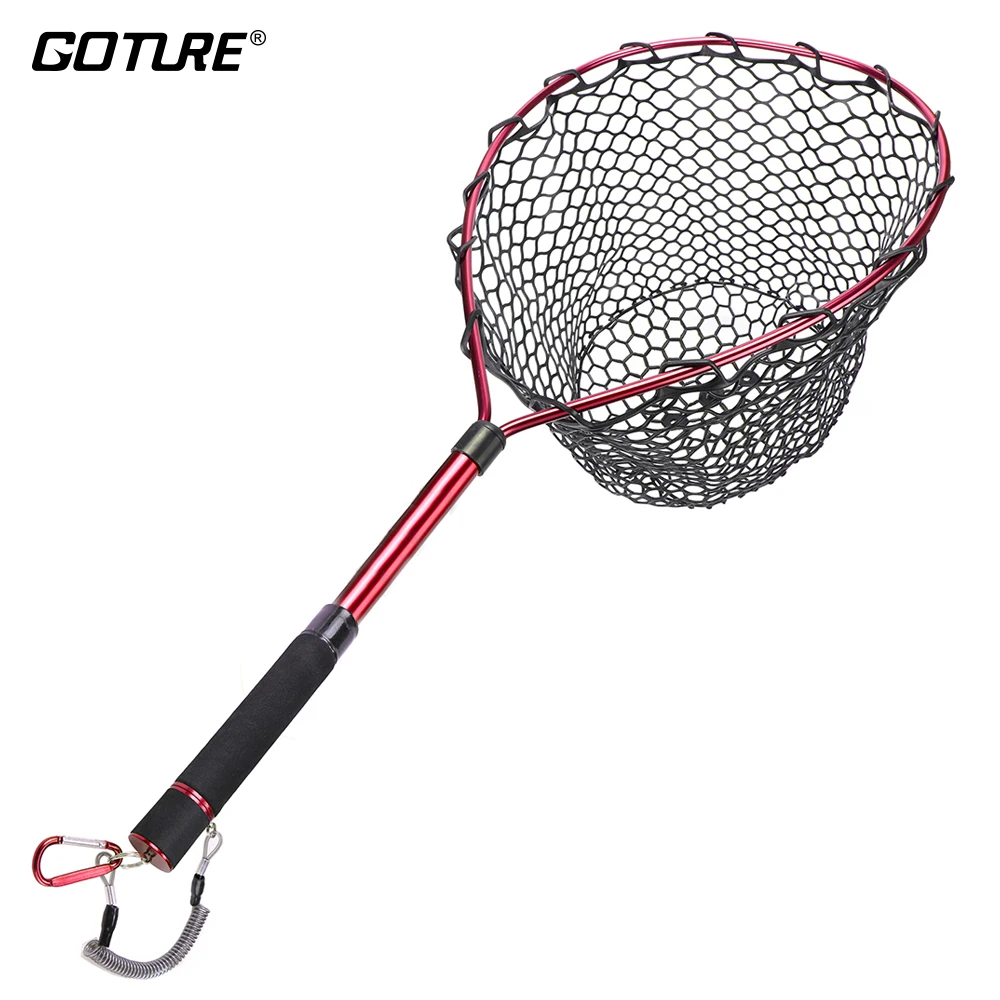 Cena Goture teleskopowy podbierak do ryb ramka ze stopu aluminium, mała gumowa siatka magnetyczny klips smycz