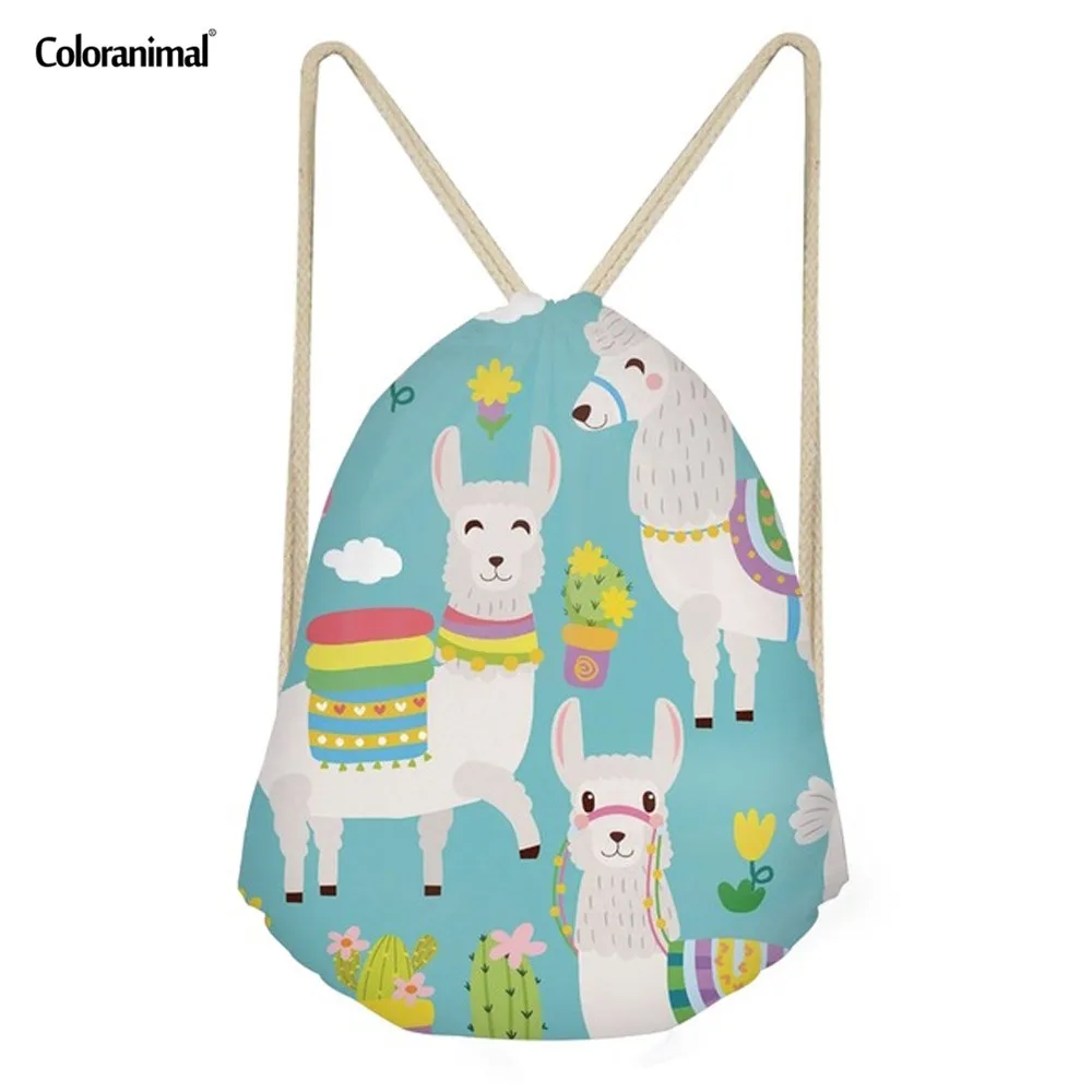 

Coloranimal Cute Cartoon Alpaca Pattern Women Men Mini Drawstring Bag Mochila Backpack for Teenager Girl Boy Casual Storage Bags