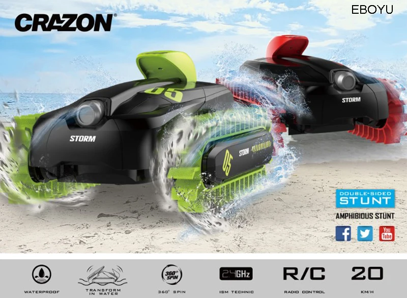 EBOYU CRAZON 18SL02 2,4 ГГц 4WD RC автомобиль-амфибия лодка 1:16 пульт дистанционного управления внедорожный автомобиль-амфибия Радиоуправляемый автомобиль RTR для детей