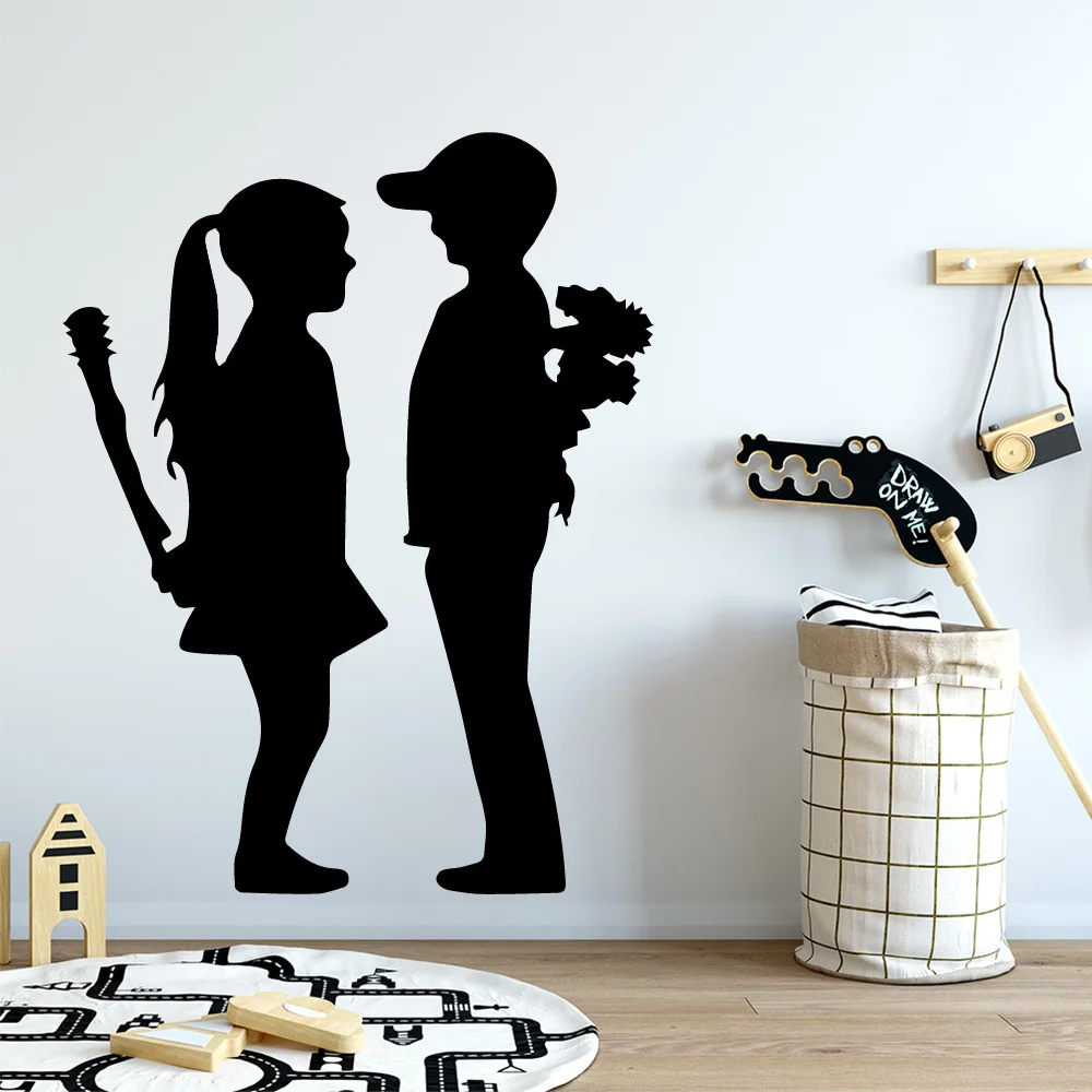 

Creative banksy boy girl Vinyl Kitchen Wall Stickers Wallpaper For Kids Room Decoration Decal Mural