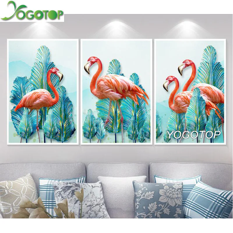 

YOGOTOP DIY Diamond Painting Cross Stitch Kits Full Diamond Embroidery 5D Diamond Mosaic Home Decor flamingo 3pcs ML405
