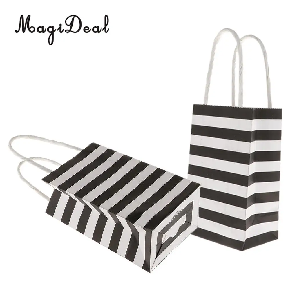 6pcs Paper Striped Candy Gift Bags Handle Tote Bag Party Favors  