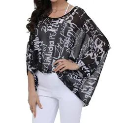 Для женщин Летние шифоновые топы пуловеры Batwing без рукавов с принтом одноцветное прозрачные тонкие женские Повседневная рубашка блузка