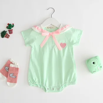 

Korea ins style school bowknot cute heart cotton baby newborn jumpsuit toddler romper