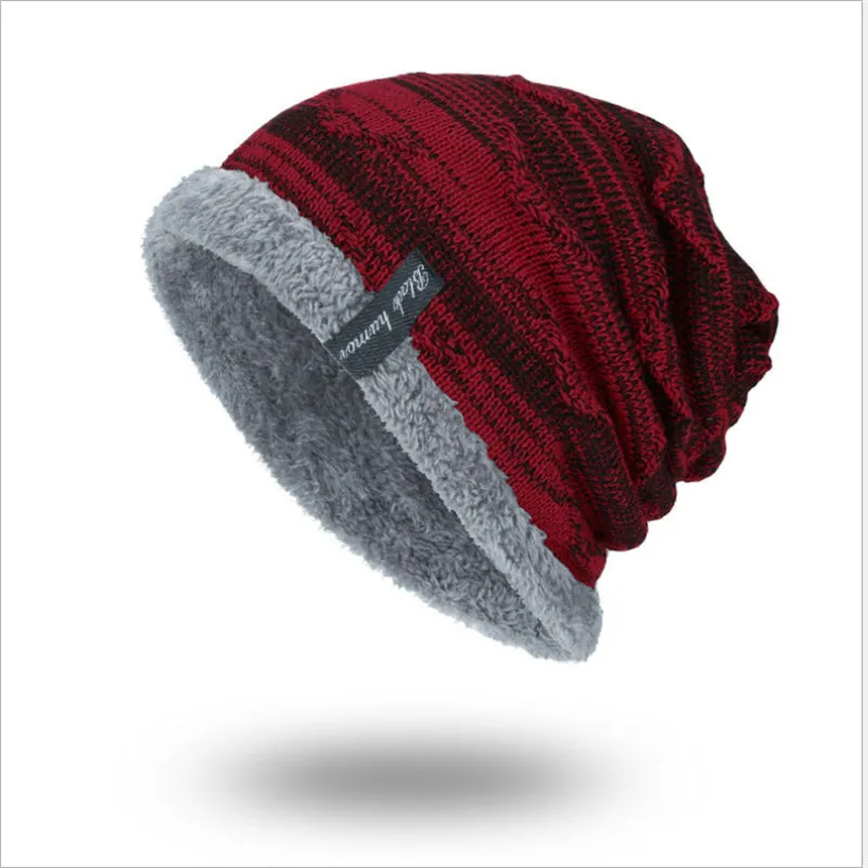 Серая шапка, Зимняя Теплая мужская вязаная шапка s, уличная спортивная Лыжная шапка, женская шапка, чулок, шапки - Цвет: Красный