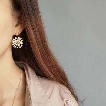 

925 sterling silver lace earrigns big openwork lace round drop earrings for women temperament 2018 charms jewelry holiday gift
