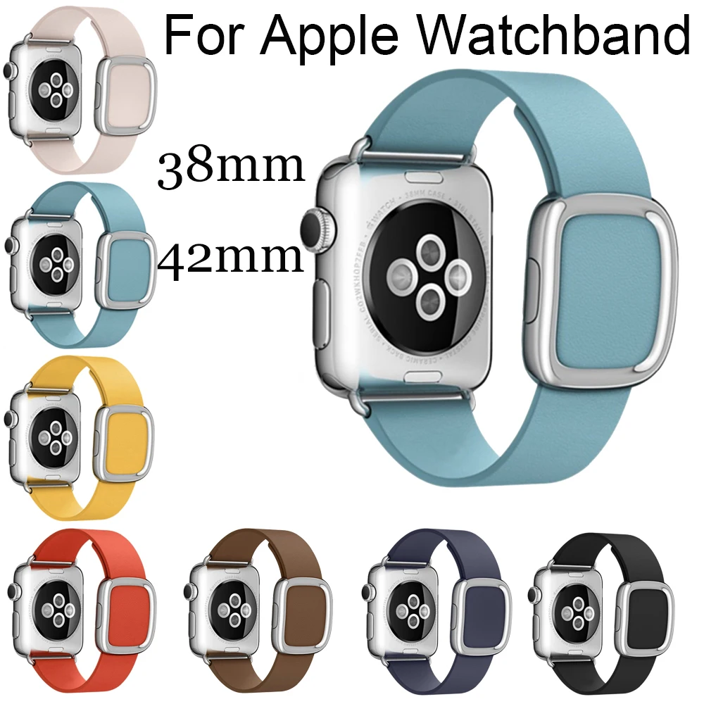 For Apple Watch Band Modern Buckle Band for Apple Watch 38MM Smooth Granada leather with two