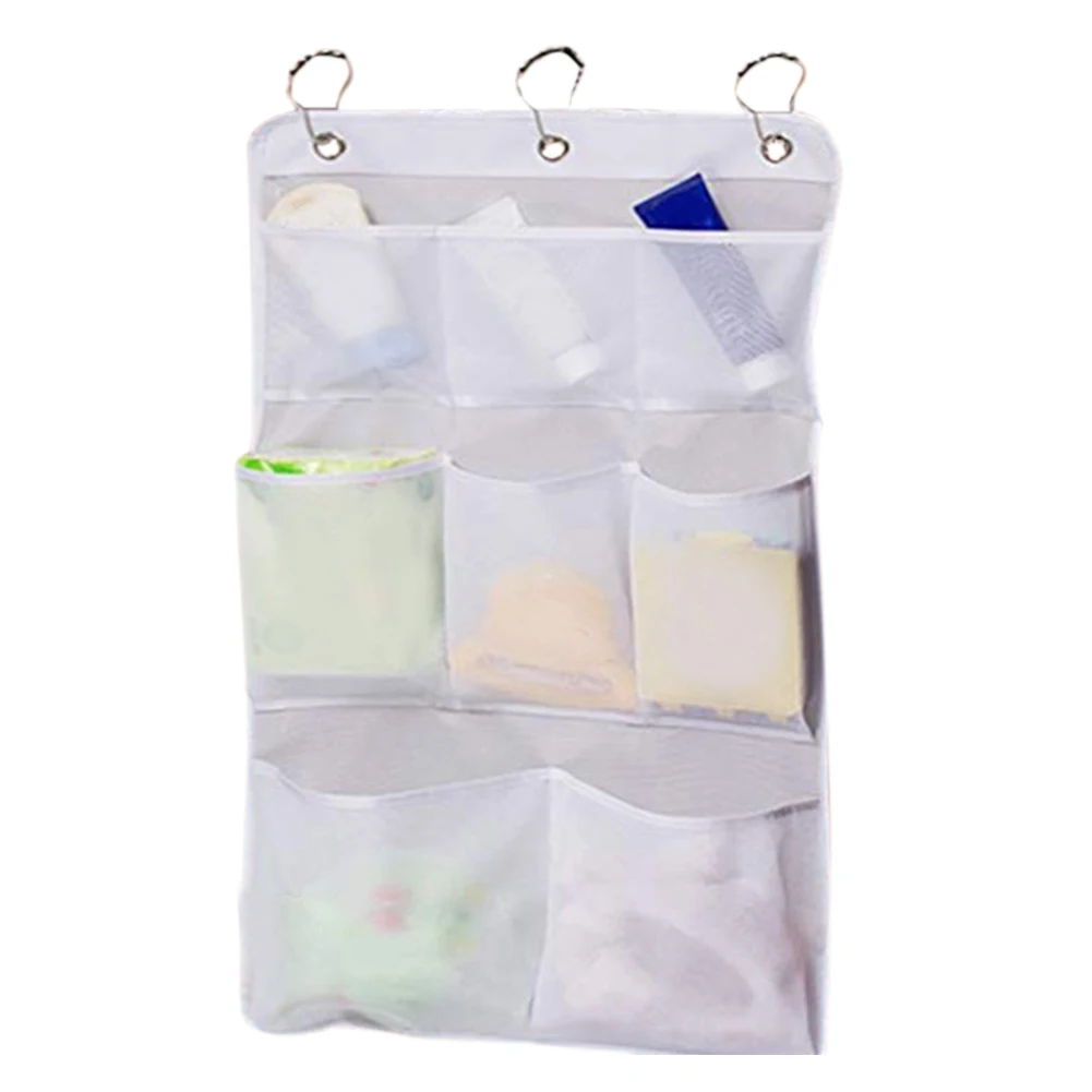 

Door Mesh With Hook Portable Storage Bathroom Grid 7 Pockets Organizer Curtain Rod Shower Quick Dry Hanging Bag Space Saving