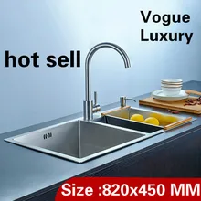 Vogue общая кухня ручная раковина двойной паз мыть овощей прочный 304 нержавеющая сталь 82x45 см