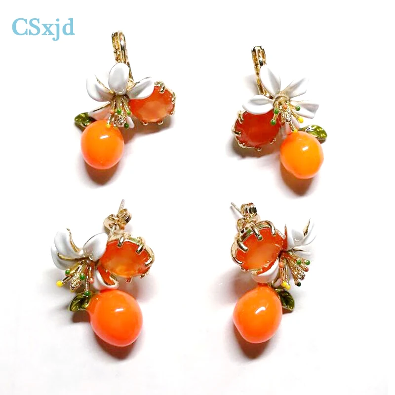 

CSxjd Provence Oranges Flower Series Enamel Glaze Elegant Fresh White Flower Earrings