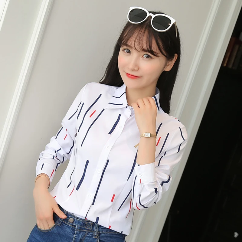 

Colorful Stripe White Office Shirt Womens Tops and Blouse Autumn Loose Long Sleeve Femme Blusa Woman Ladies Shirt Plus Size XXXL