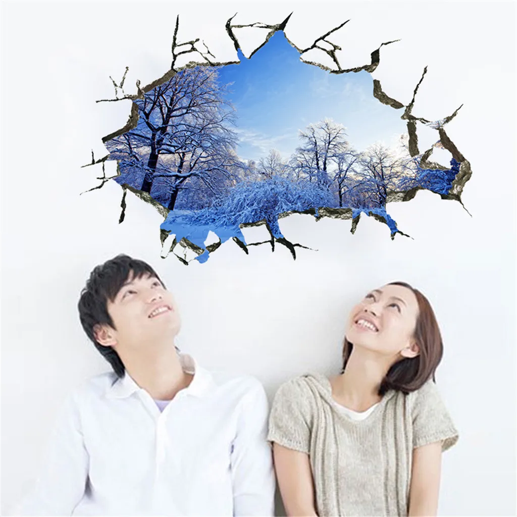 

KAKUDER Wall Sticker 3D Printing Snow Tree Home Decor Bedroom Living room TV Wall Sticker Mural Wallpaper Door Stickers 14Dec25