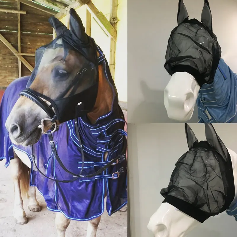

FULL size Horse Face Head Cover Horse Riding Equipment Racing Cheval Equestrian Paardensport Fly Bonnet net ear maks protector
