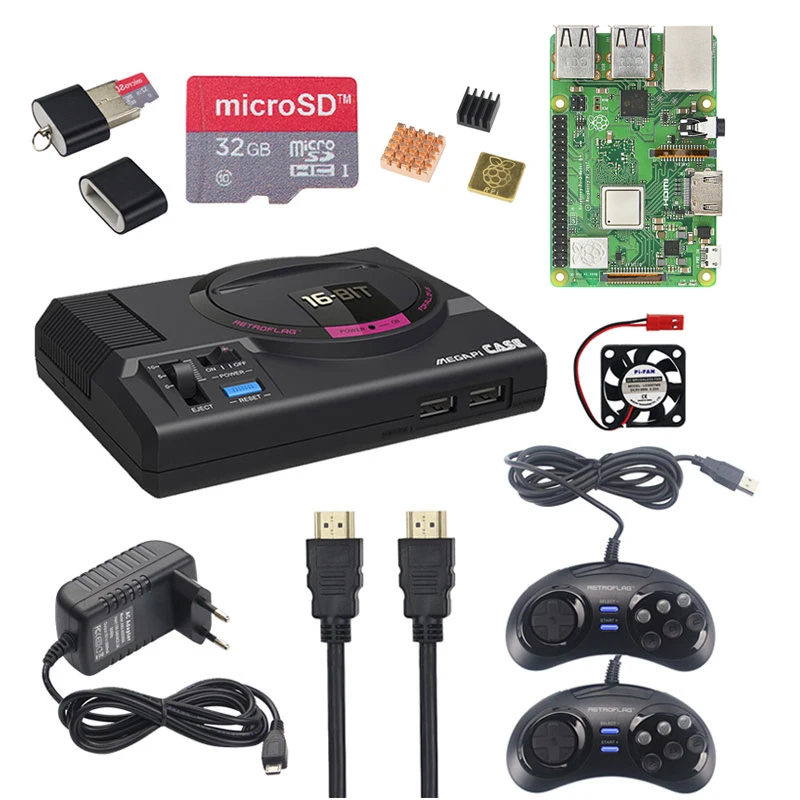 Beste Retroflag Megapi CASE M Voor Raspberry Pi 3 Model B Plus Klassieke Usb Controller M + Fan + Heatsinks + power Adapter Voor Retropie