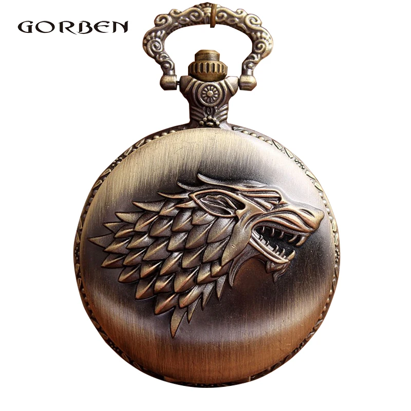 

Antique Vintage pocket fob watch Game of Thrones Stark Winterfell Wolf Design Locket Quartz Pocket Watch Necklace Chain Relogio