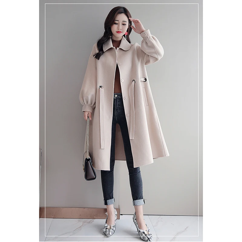 

2019 autumn and winter woolen coat female new big red loose large size long section woolen coat A252
