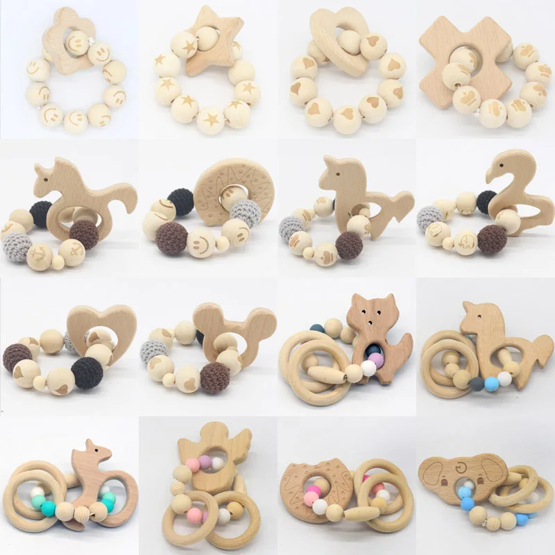 New Silicone Creative Star Puzzle Nursing Bracelets Wooden Teether Toys Gift Wood Beads Baby Toy Bracelet Teething Stick | Мать и ребенок