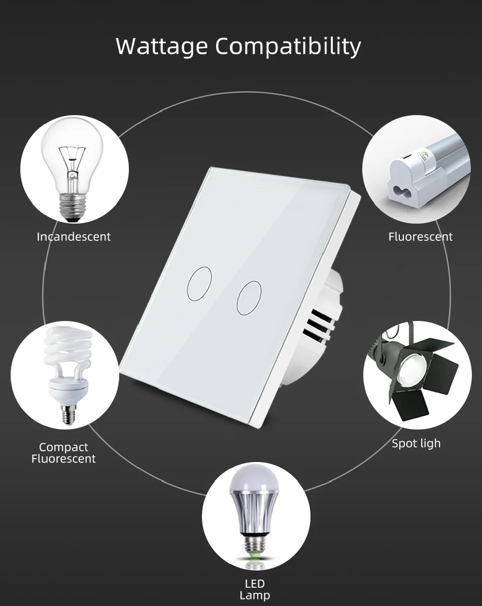 Vovoway ЕС стеклянная панель сенсорный выключатель, светильник переключатель, беспроводной контроль, 2 банды AC110V 220V