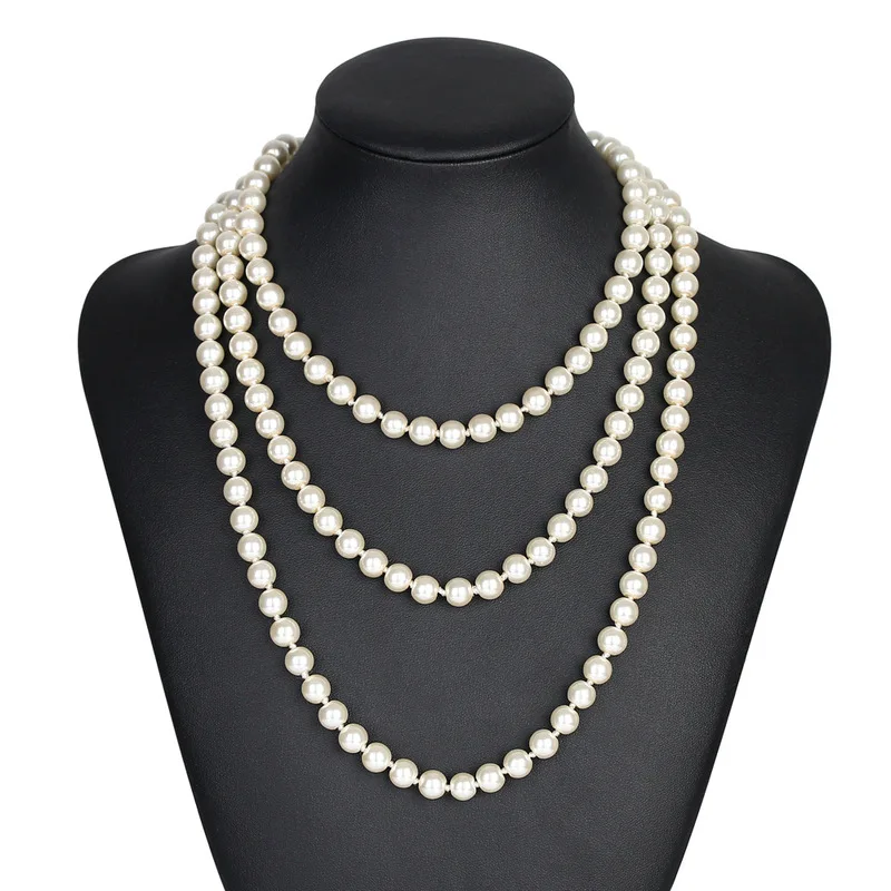

Multi - tie long pearl necklace, sweater chain, valentine's day gifts, fashion jewelry wholesale