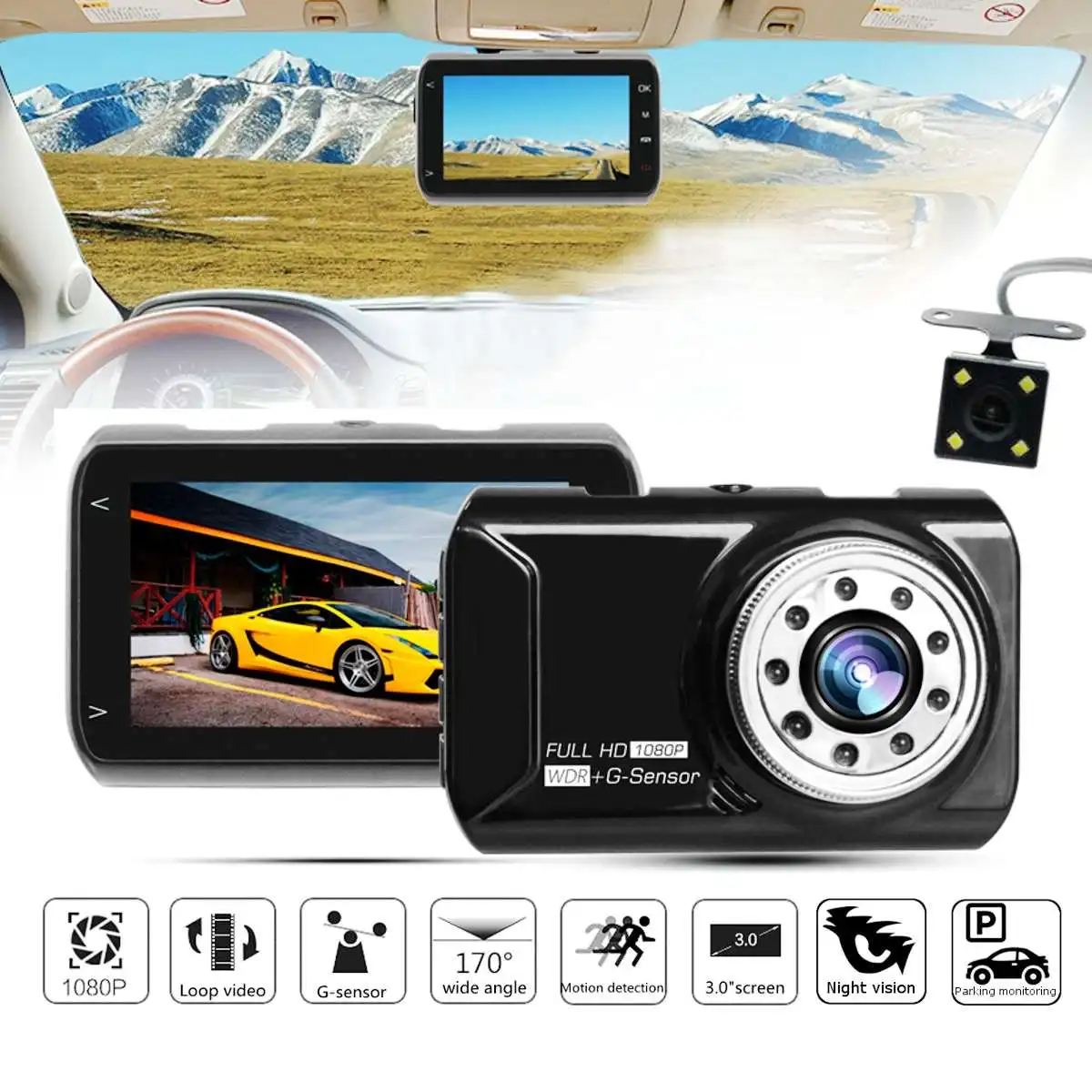  New Design 3.0 Inch Screen 1080P 170 Degree Wide Angle Dual Lens HD Driving Recorder Car DVR for Ca
