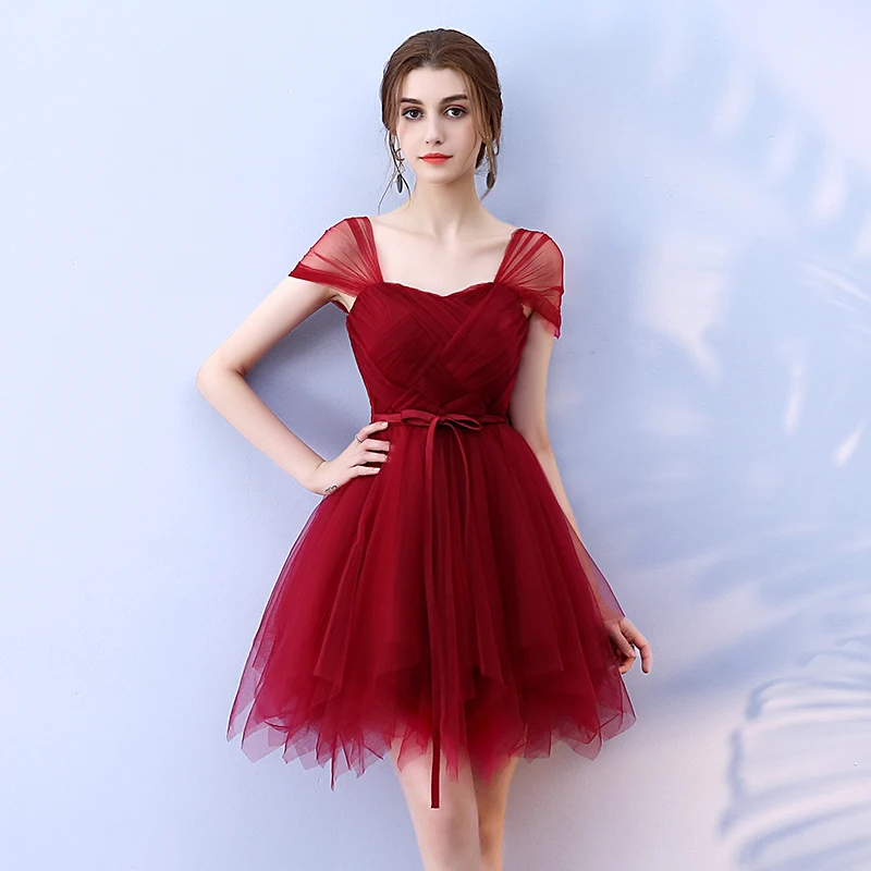 

Sweet Memory Red Bridesmaid Dresses criss-cross Short Wedding Party Prom Dress SW0030 Good Quality Promotion Clean Stock