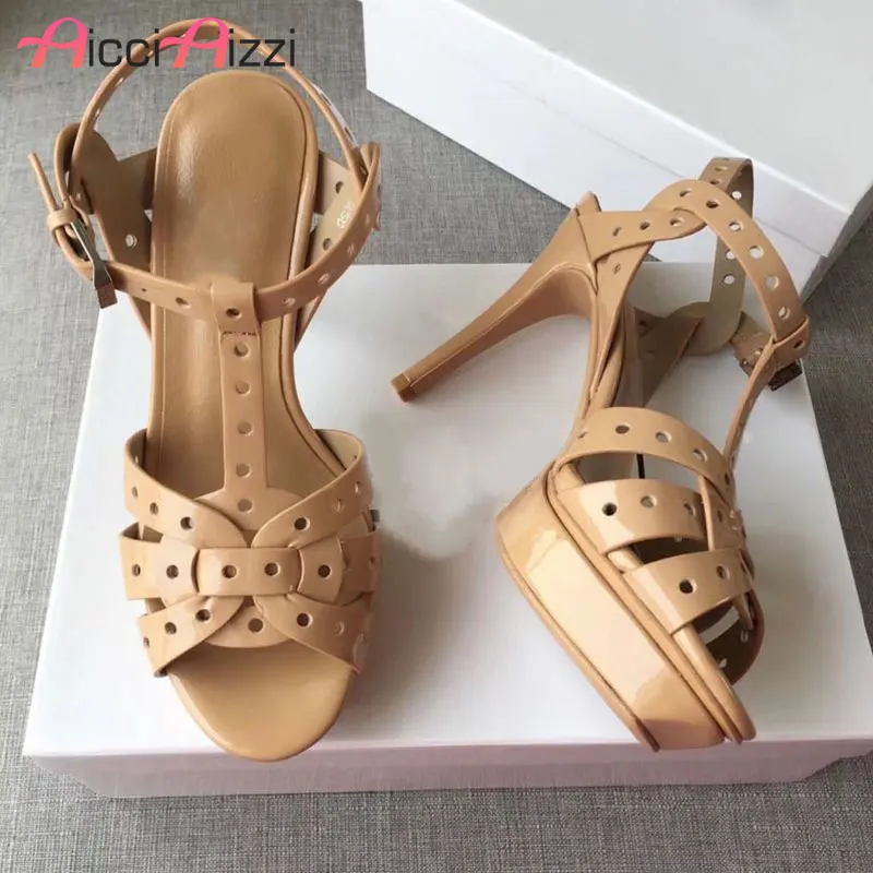 

AicciAizzi Women High Heel Sandals Real Leather Brand New Designer Shoes For Women Sexy Office Lady Platform Footwear Size 34-41