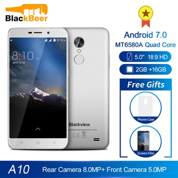 

Blackview A10 5.0 Inch IPS HD Smartphone Quad Core MT6580A Android 7.0 Cellphone 2GB RAM 16GB ROM Mobile Phone 2800mAh WCDMA GSM