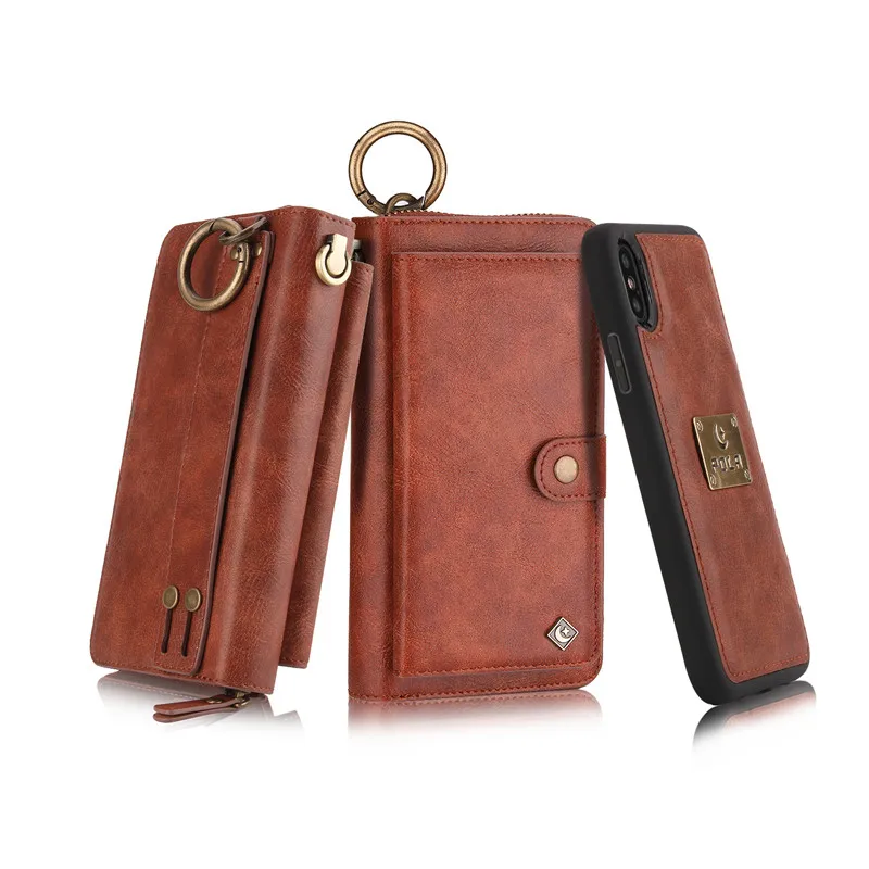 

Luxury Retro Leather Multi-Function Wallet Handbag For iPhone XS XR XS Max Case Buckle Zipper Purse Card Slots Phone Case Bags