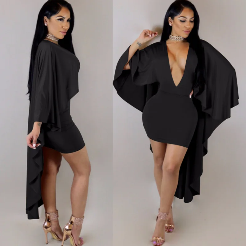 

Plus size women Cloak Sleeve bandage dress 2018 summer sexy v neck Irregular long bodycon Package Hip clubwear female clothing