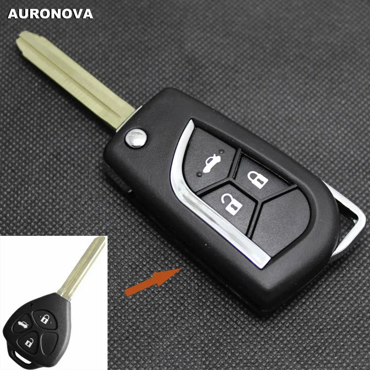 

AURONOVA New Upgrade Flip Folding Key Shell for Toyota Crown Camry Corolla Rav4 3 Buttons Modified Remote Car Key Case