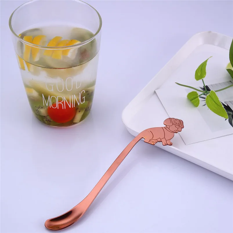Creative Ice Spoons for Glass 304 Stainless Steel Cute Dog Long Handle Latte Ice Coffee Spoon Kitchen Home Decor 40JY291