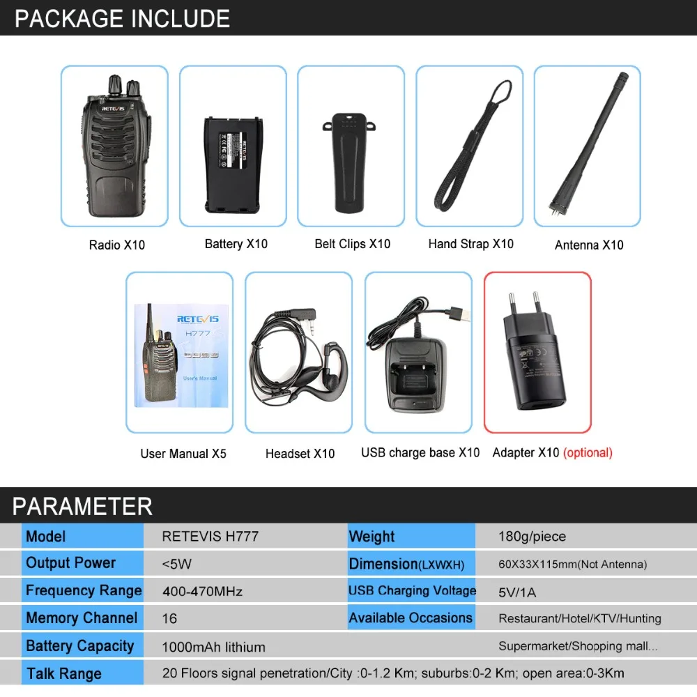 10 шт. RETEVIS H777 рация UHF портативная рация двухсторонняя радиостанция Ham Радио коммуникатор портативный приемопередатчик