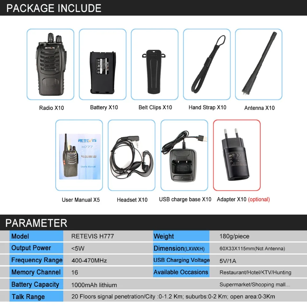 Портативная рация RETEVIS H777 10 шт.|portable ham radio|retevis h-777handy radio |