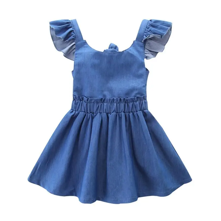 

Fashion Toddler Kids Baby Girl Solid Backless Strap Demin Dress Sundress Outfits Clothes bebe summer dress July31
