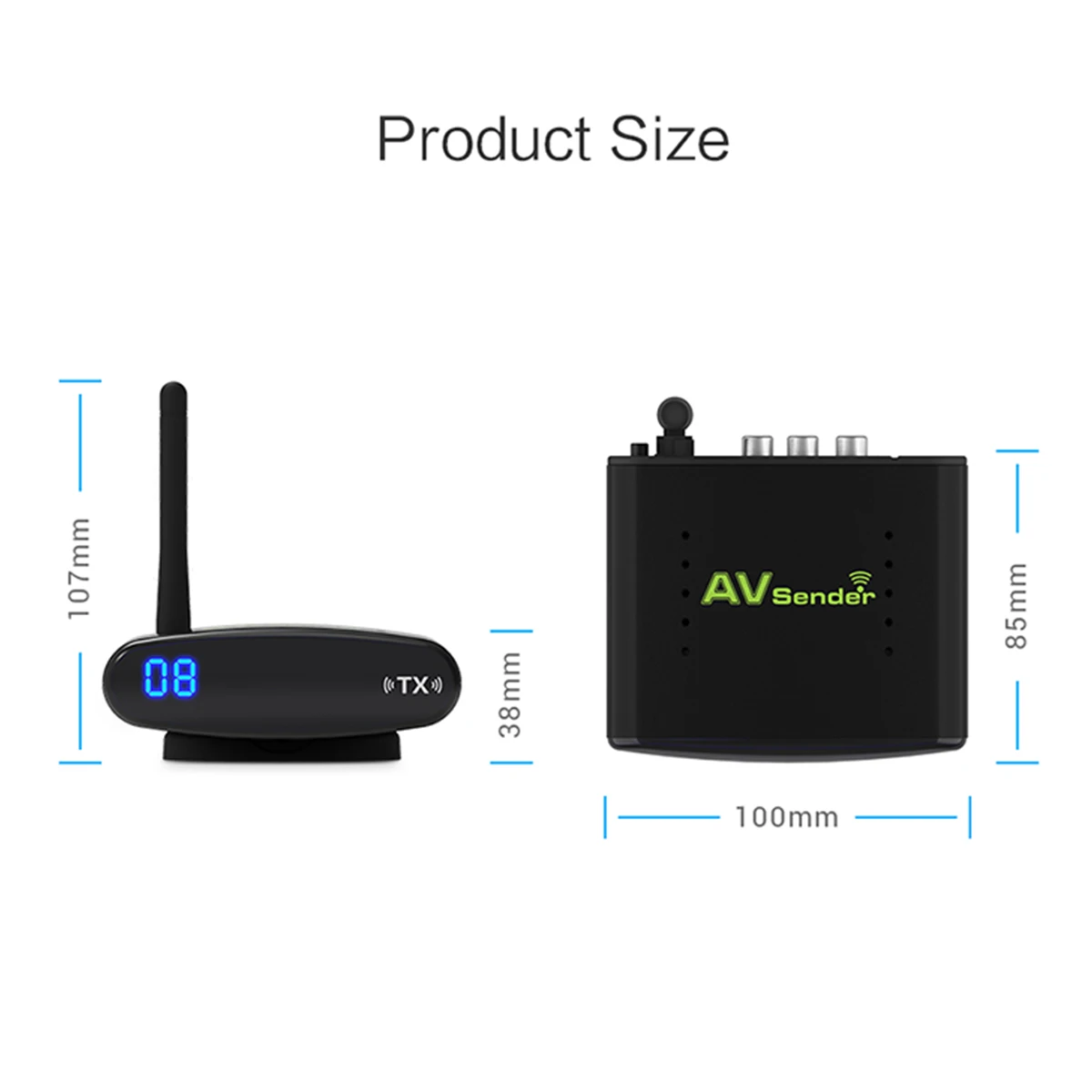 100 Meter 2.4GHz Wireless AV Sender TV Audio Video 1 Transmitter 1 Receiver Black 50dB/min Transmission Distance PAT-335