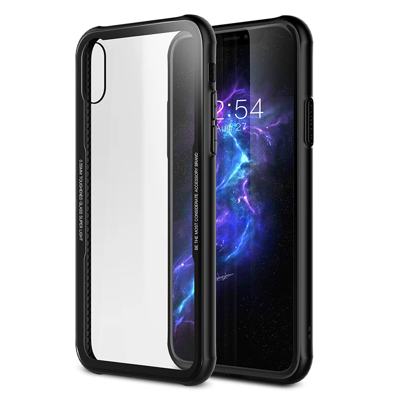 For iPhone X Case 0.55mm Transparent Tempered Glass Back