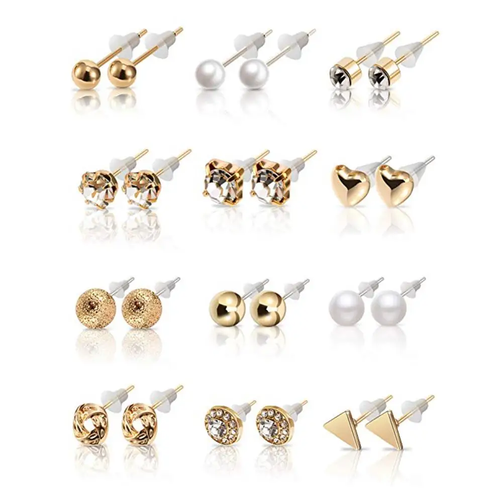

30Pairs Women Stud Earrings Heart Triangle Faux Pearl Rhinestone Stud Earrings Jewelry