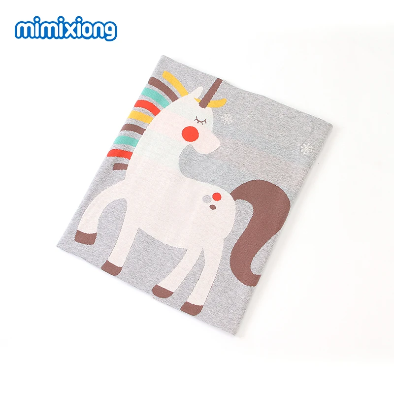 Baby Blankets Knitted Funny Unicorn Newborn Milestone Swaddle Sleepsack 100*80cm Children Playing Mat Toddler Stroller Bed Cover