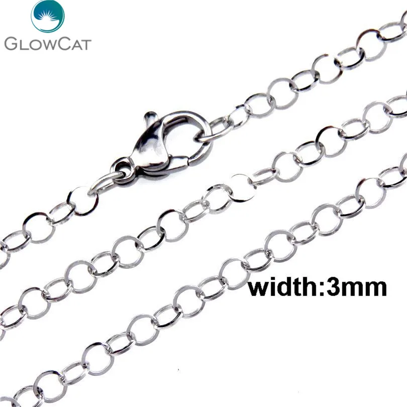 GLOWCAT 10pcs Width 3mm Stainless Steel Chains Necklace Silver Color 18