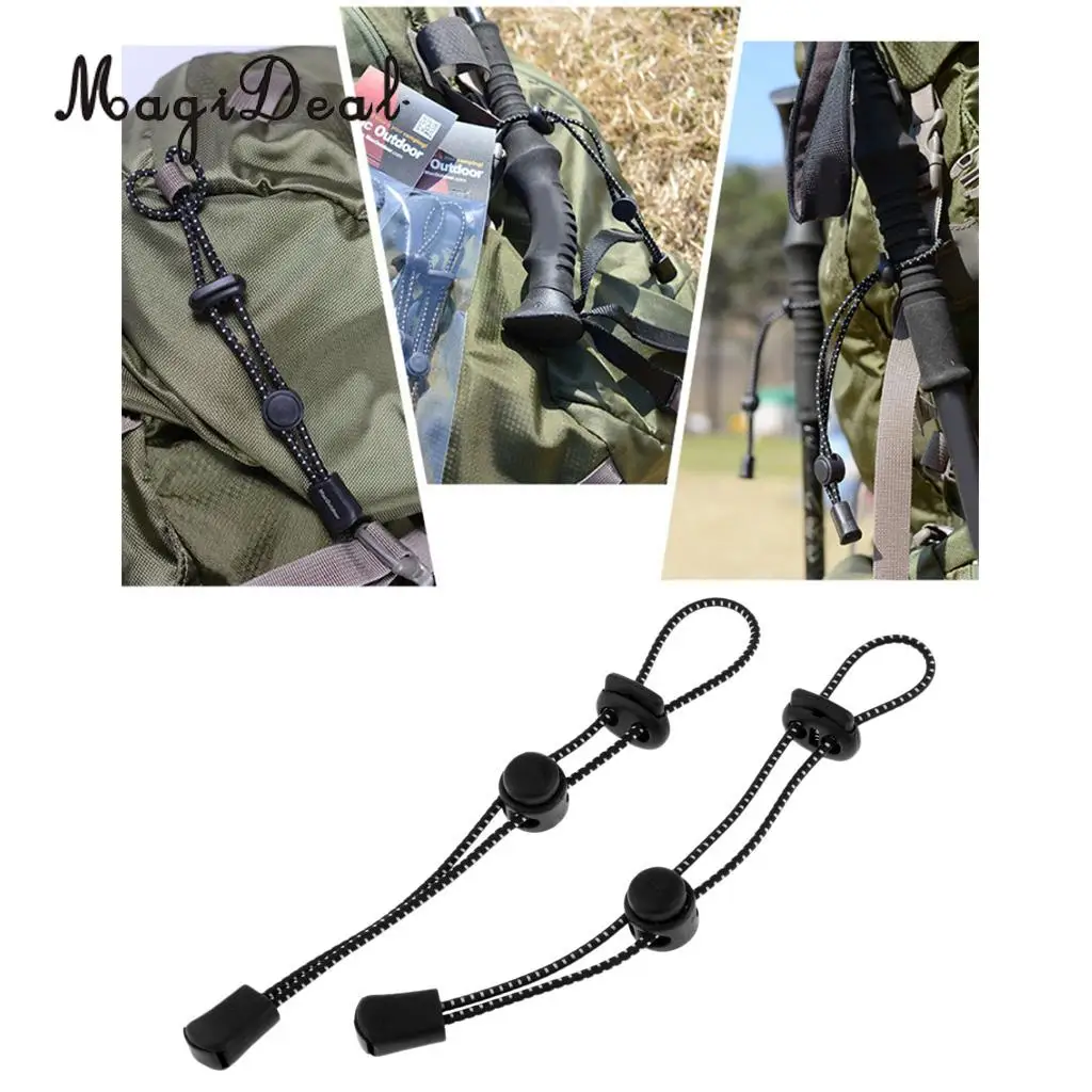 2pcs Backpack Hiking Stick Walking Pole Holder Fixing Elastic Rope Black for Trekking Climbing Mountaineering Equipment