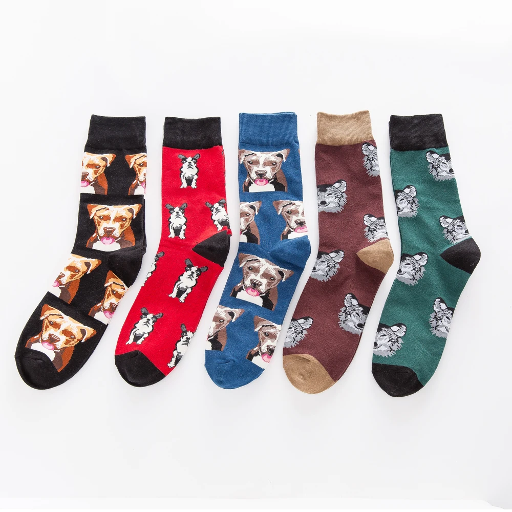 

Jhouson 1 pair Colorful Men's Combed Cotton Funny Skateboard Socks Dog Pattern Novelty Casual Dress Crew Fashion Wedding Socks