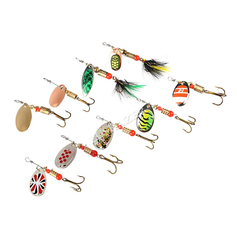 

10PCS/lot Metal Fishing Lures Spoons Paillette Sequin Spinner Bait 2.5-4.4g With Feather Hooks Isca Artificial Spoon Metal Bait