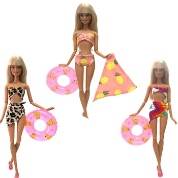 

NK 2020 3 Set Doll Swimwear Beach Clothes Bikini Swimsuit+Slippers+Swimming Buoy Lifebelt Ring For Barbie Doll Accessories 003A