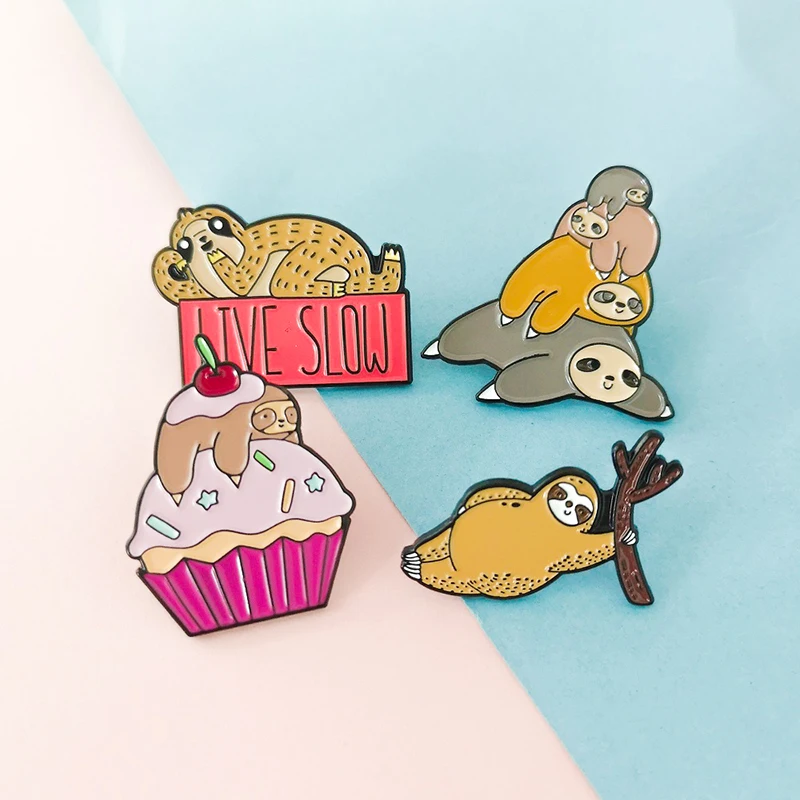 

Adorable Cute Sloth Koala Pin Cake Lazy Animal Flash Enamel Badge Brooch Lapel Pins Denim Shirt Bag Cartoon Jewelry Gift for kid