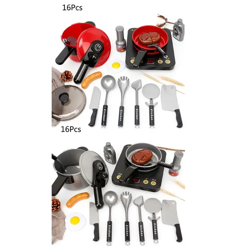 

16Pcs/Set Kitchen Utensils Cooking Pots Pans Food Dishes Cookware Toddler Girls Baby Kids Play House Toys