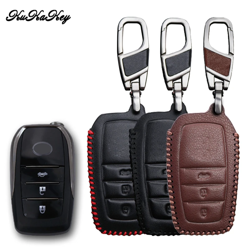 

2019 Leather Car Key Cover Case For Toyota Camry 2016 2017 2018 Corolla Crown RAV4 Highlander CHR C-HR Prius Prado Car Keychain